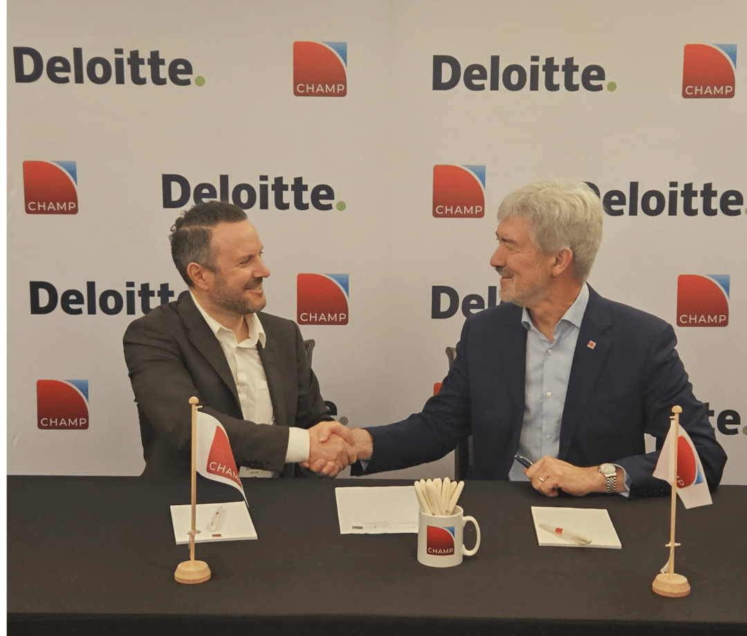 David De Grandpré, a Global Mobility ltoDeloitte (left) and CHAMP CEO Chris McDermott (right).