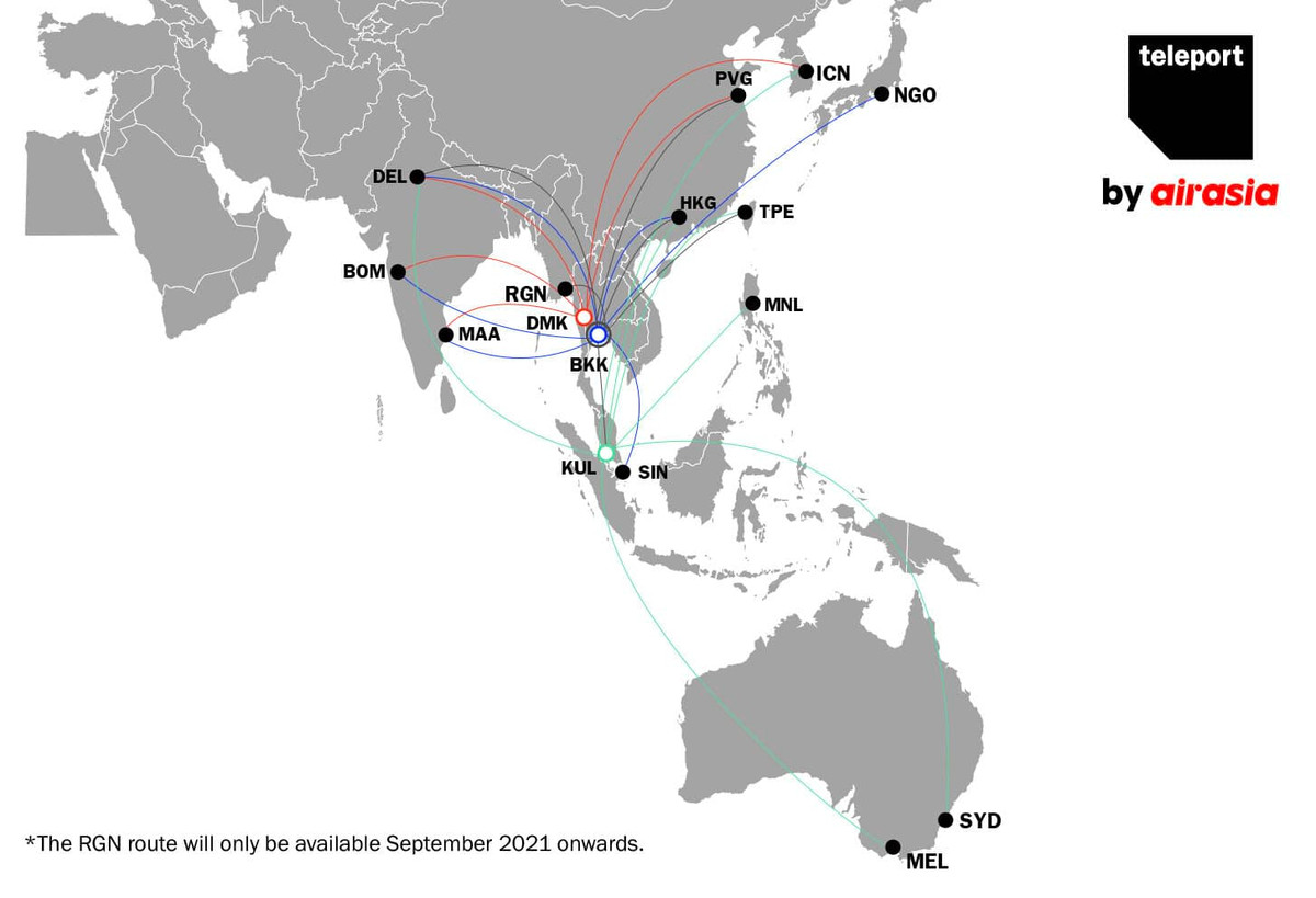 Teleport’s current and new route network