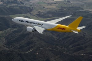 Southern Air DHL Boeing 777-FZB N714SA over Southern California. Filmed by Astrovision - March 23, 2012